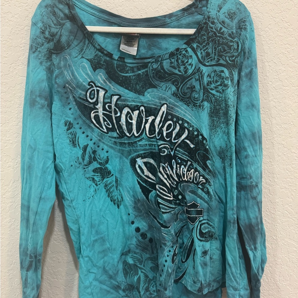 Harley-Davidson Teal Graphic Long Sleeve Top
